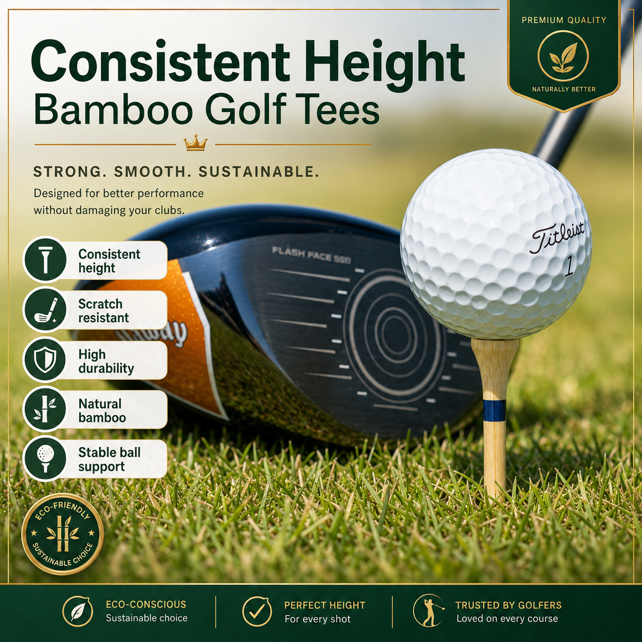 Non Scratch Bamboo Golf Tees